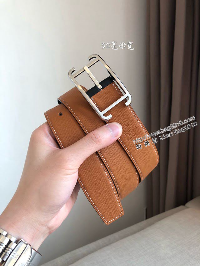 HERMES高端男士皮帶 愛馬仕SOCIETY 32 REVERSIBLE BELT金屬扣雙面用腰帶  jjp1108